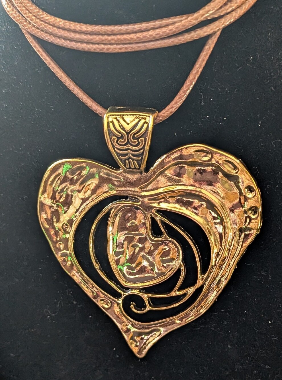 Gold Tone Heart Pendant Necklace - 34 Inch Cord